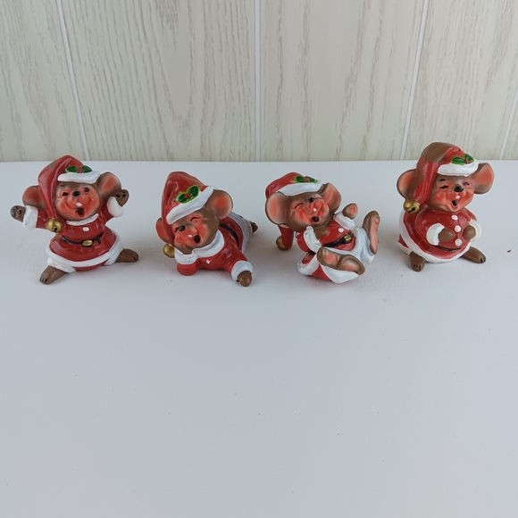 Vintage George Good set of four  sleepy Christmas Mice mouse Santa mouse ceremic - Picture 1 of 13